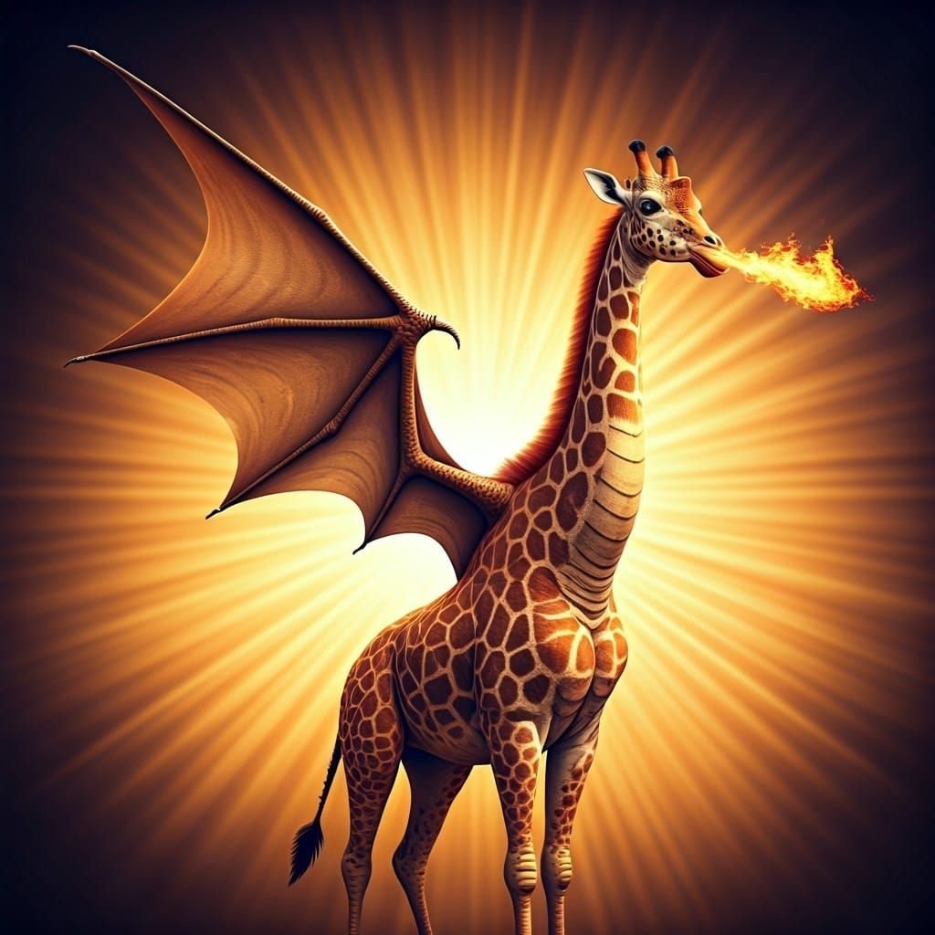 Majestic Dragon-Giraffe Hybrid in Vibrant 3D Digital Environ...