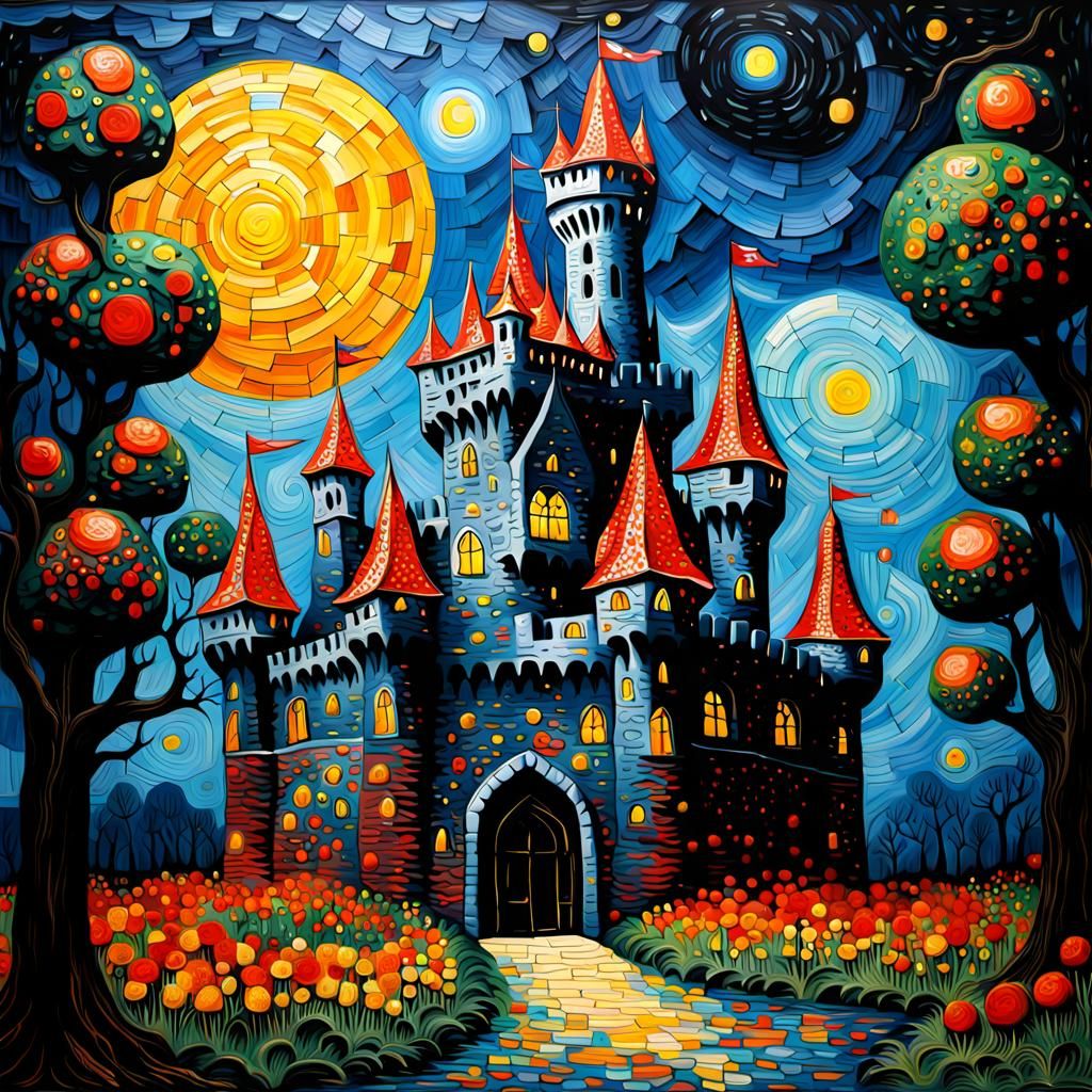 Detailed Gothic Castle in Impasto Style