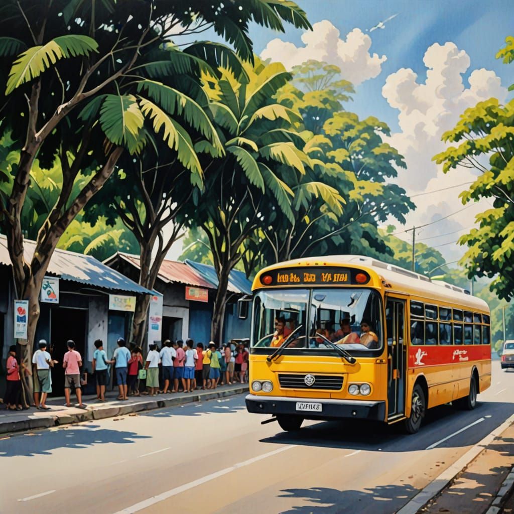 Vibrant Philippines Bus in Gouache Style