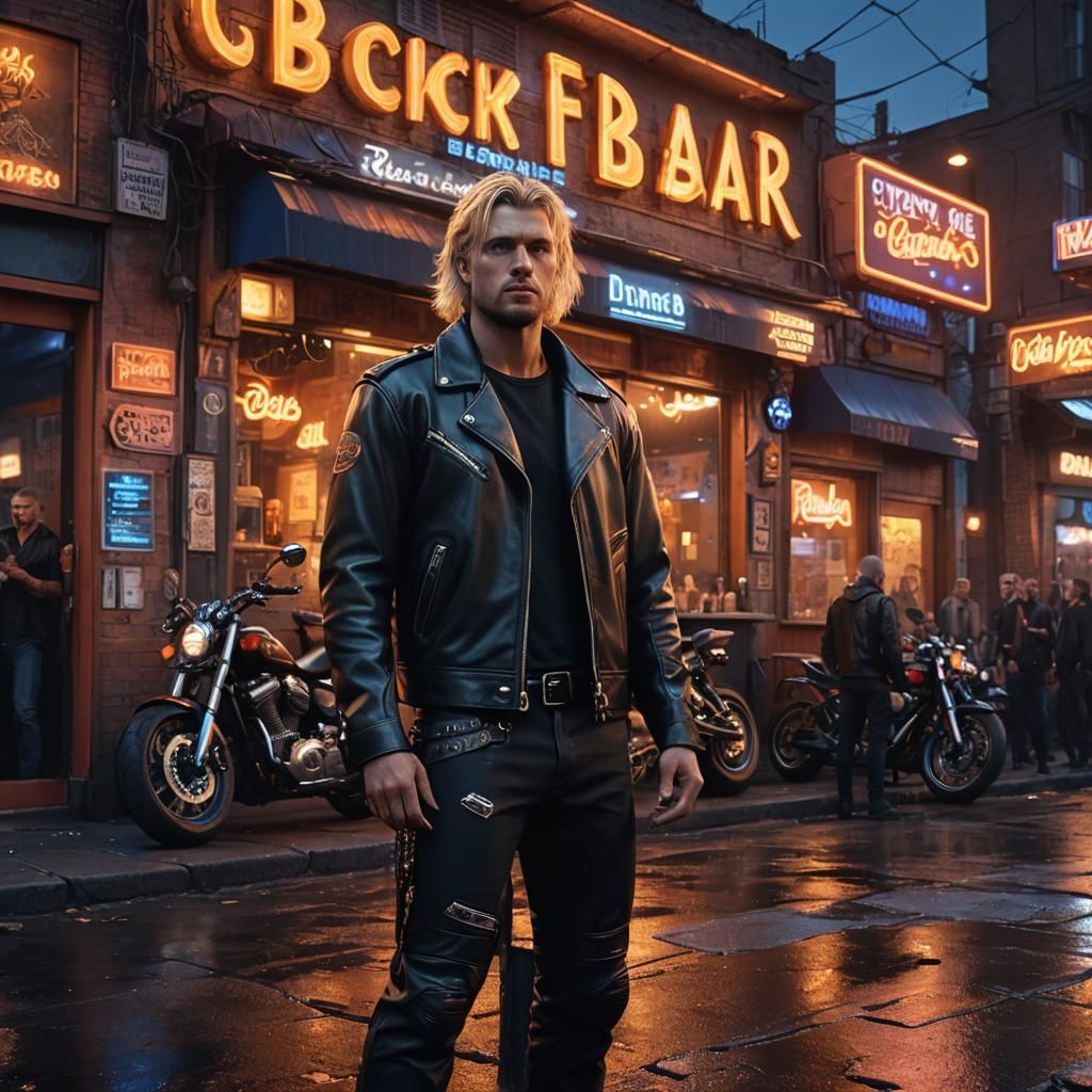 Biker at Dusk: Gritty Realism in Cinematic Style