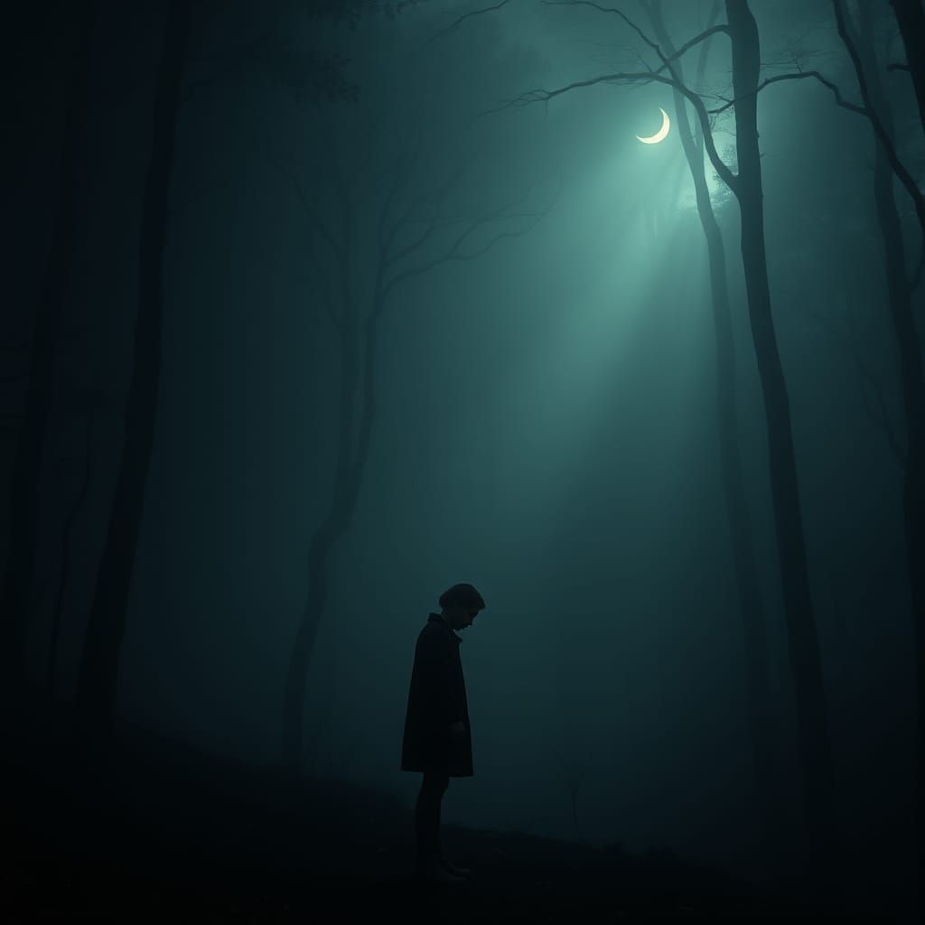 Ethereal Moonlight on a Misty Forest Edge