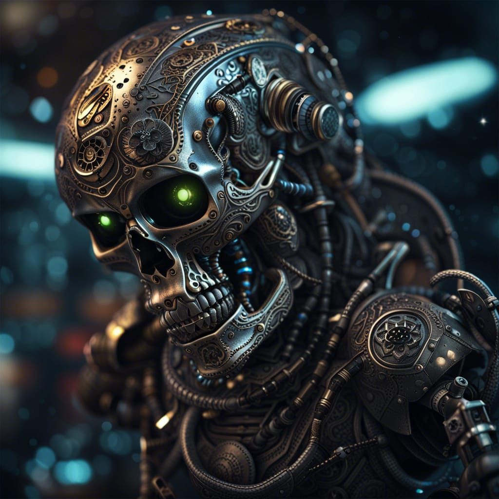 Skull-Faced Robot Pirate on Spaceship: Octane Render
