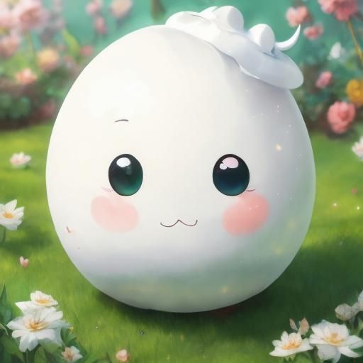 Kawaii Egg with Horns in Anime Style