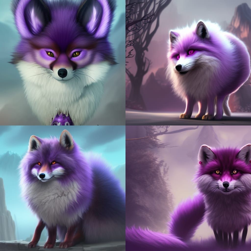Purple Fox with Luscious Fur, Detailed Matte Painting