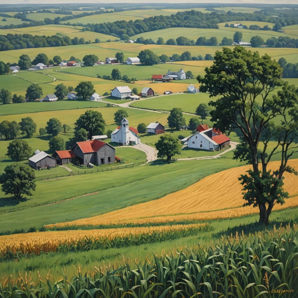 Picturesque Amish Farmland Oil Painting