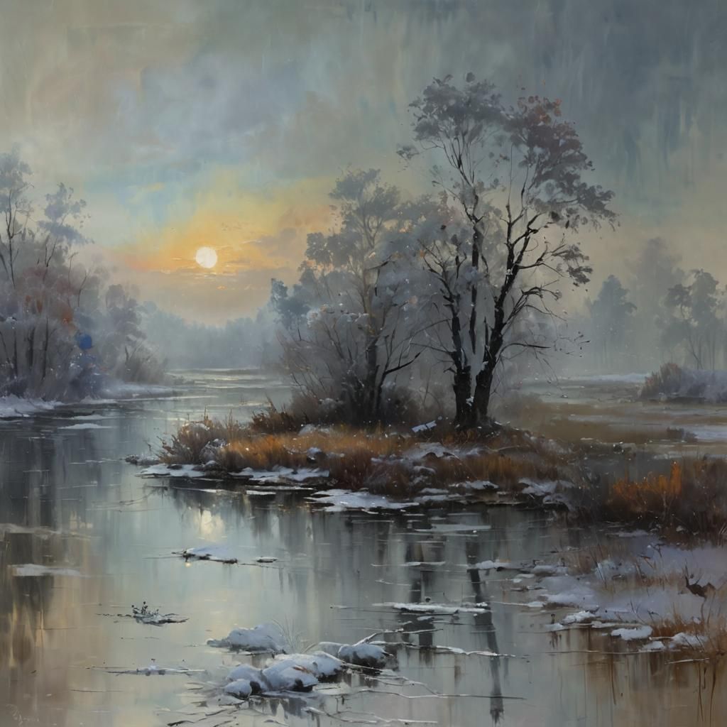 Radiant Winter Landscape in Impasto Style