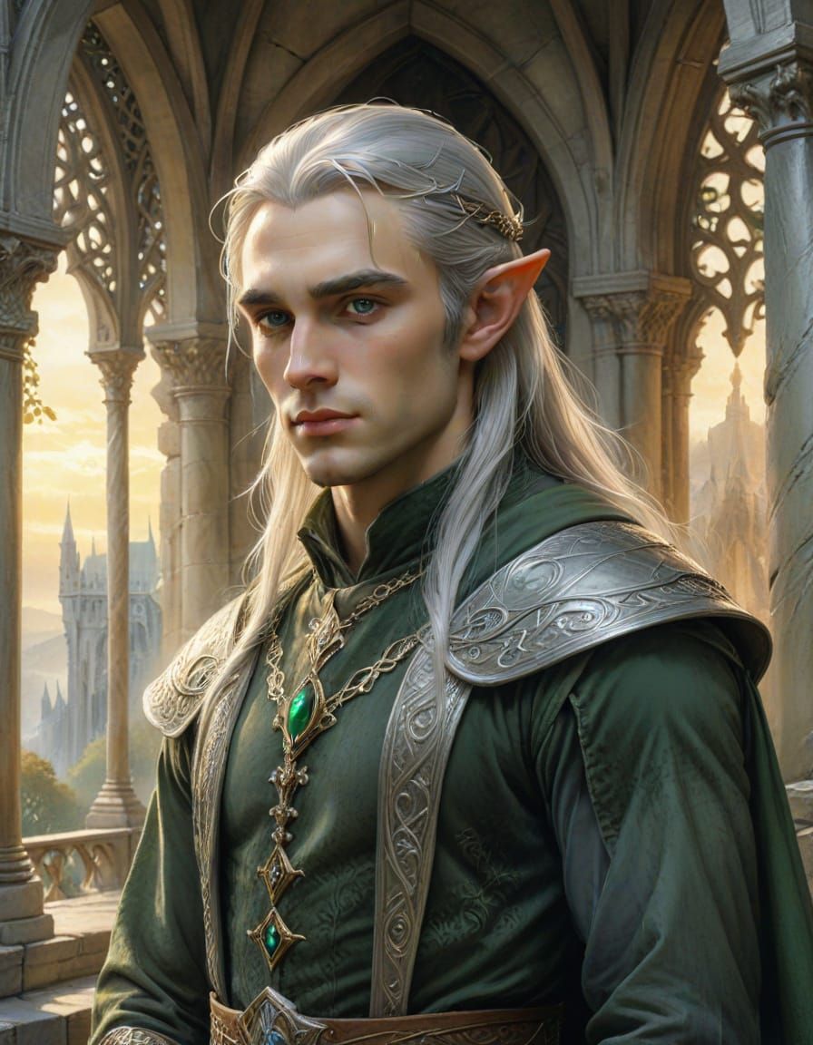 Majestic Elven Noble in Elegant Watercolor Fantasy Art