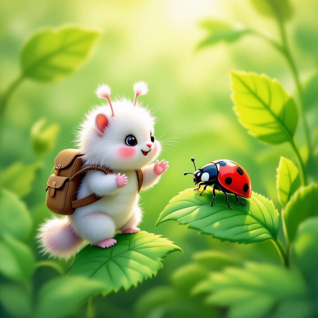 Fluffy Caterpillar's Whimsical Encounter with Ladybug