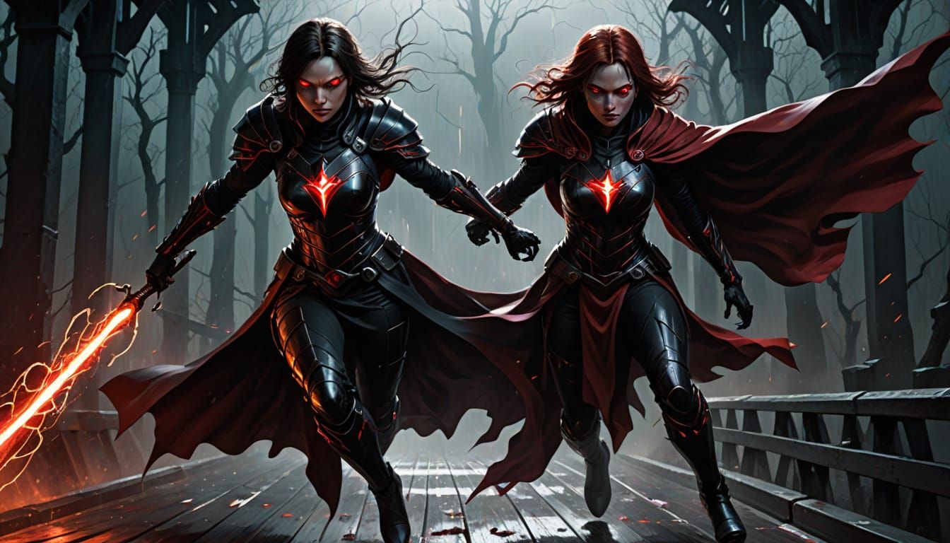 Sci-Fi Warrior with Crimson Lightning, Digital Art