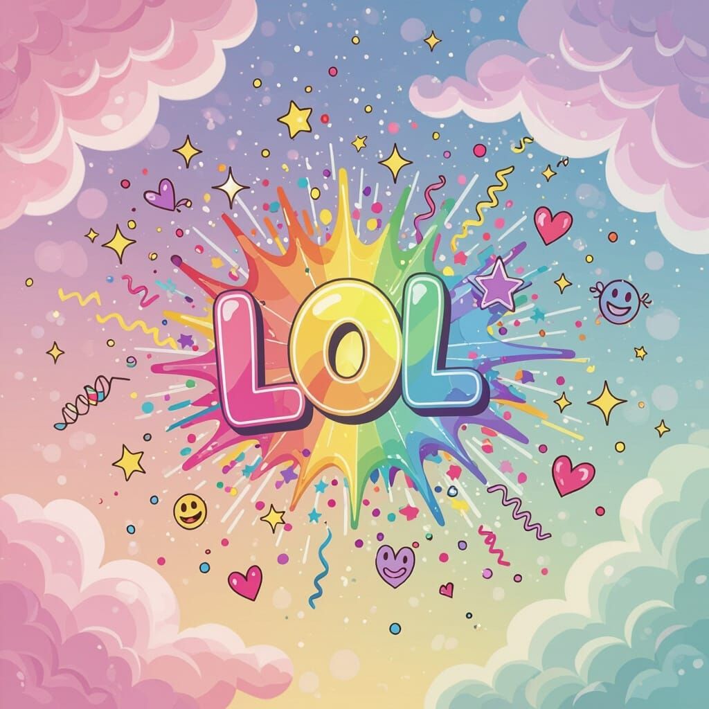 Explosion of Rainbow Confetti with Glowing LOL in Pop-Art St...