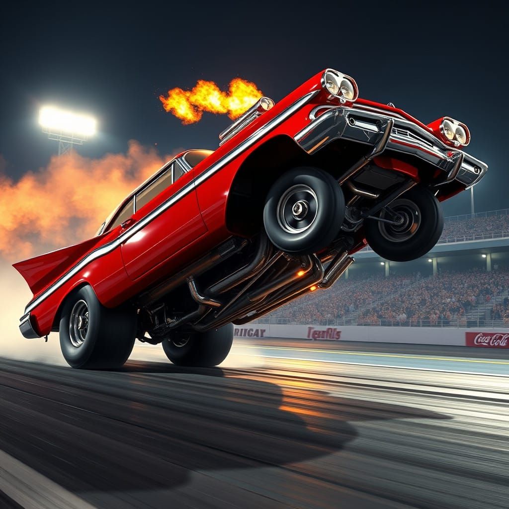 Majestic Red Dragster Defies Gravity in a Wheelie