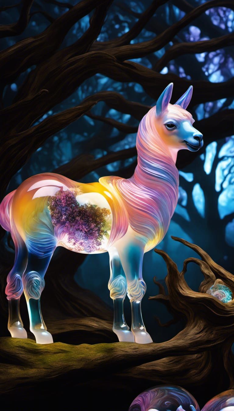 Translucent Glass Alpaca in Gothic Fantasy Style