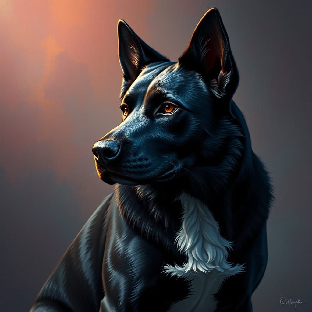 Majestic Black Dog in Concept Art Style