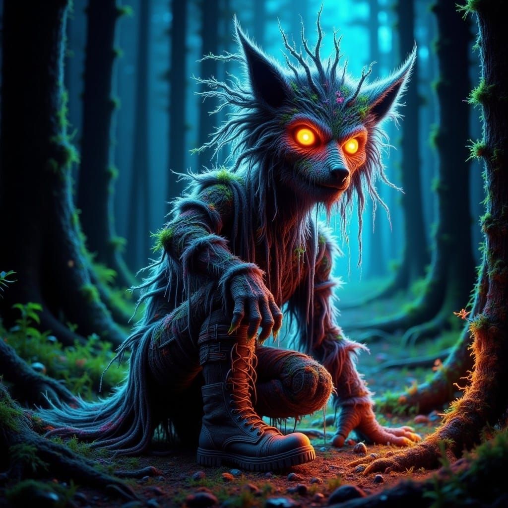 Enchanted Forest Scarecrow with Glowing Eyes