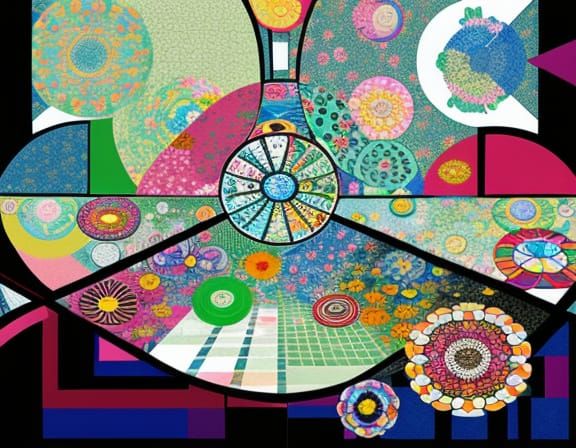 Vibrant Kaleidoscopic Garden in Whimsical Graphic Score Styl...