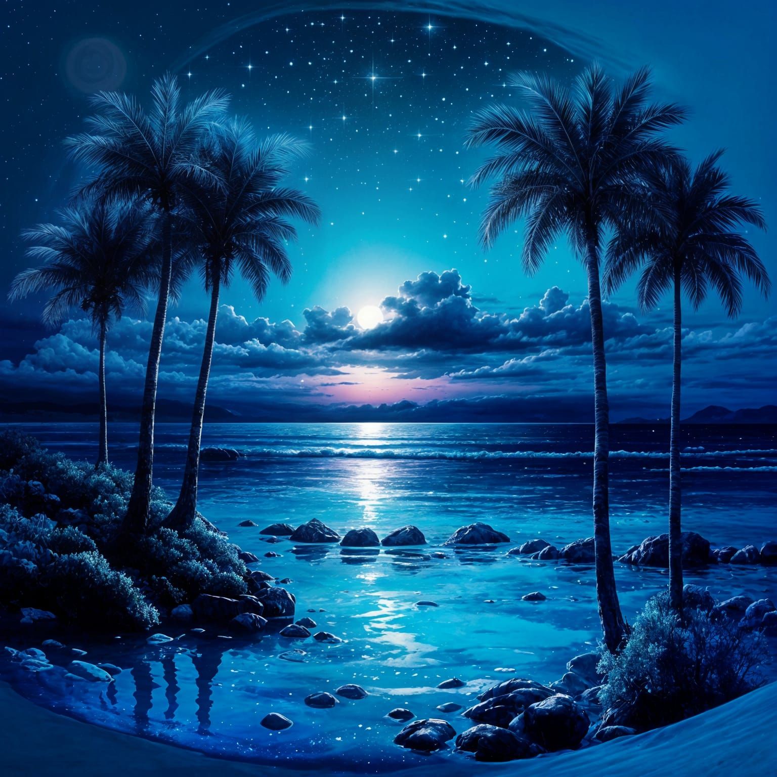 Breathtaking Blue Sunset with Sparkling Moonlight