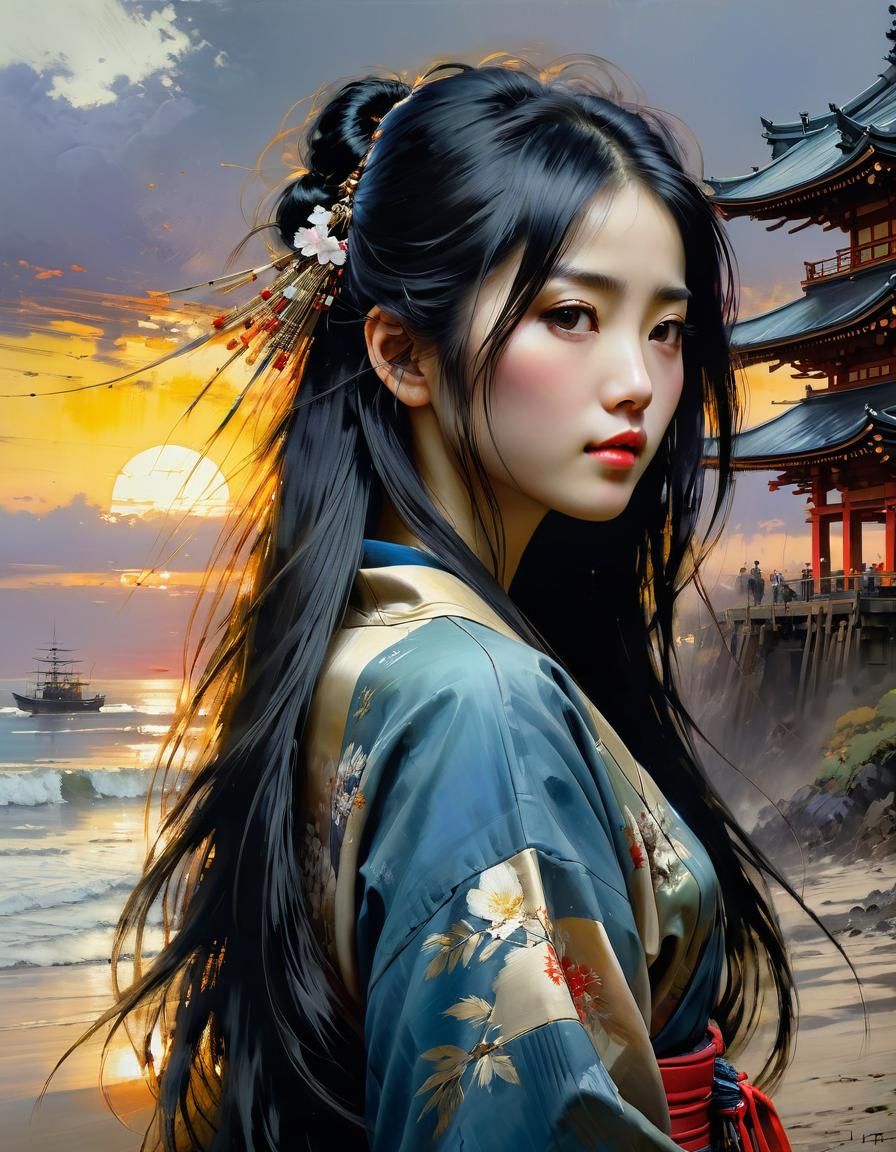 Beautiful Japanese Woman Portrait in Fine Art Style