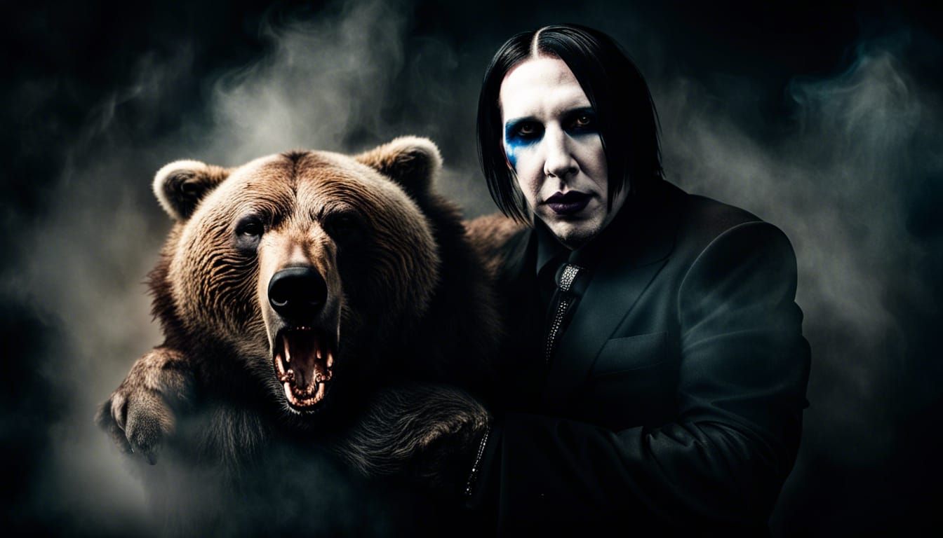 Marilyn Manson with Grizzly Bear, Hyperrealistic Horror Port...