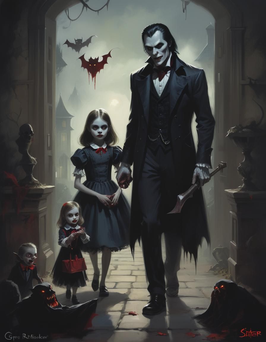 Sinister Vampire Family Arriving at Mansion