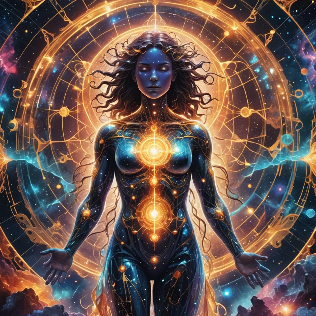 Glowing Etheric Energy Body in Cosmic Illustration