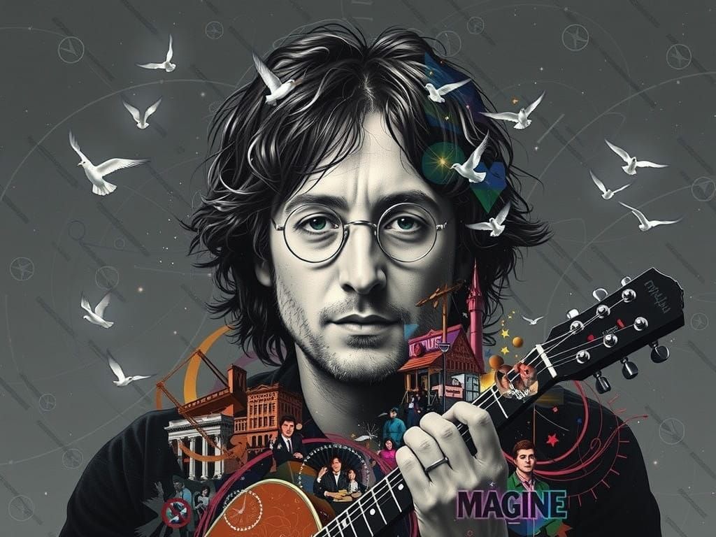 John Lennon Silhouette in Psychedelic Art Style
