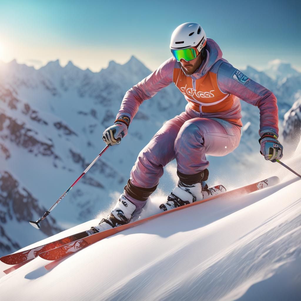 Downhill Skier in Art Nouveau Style