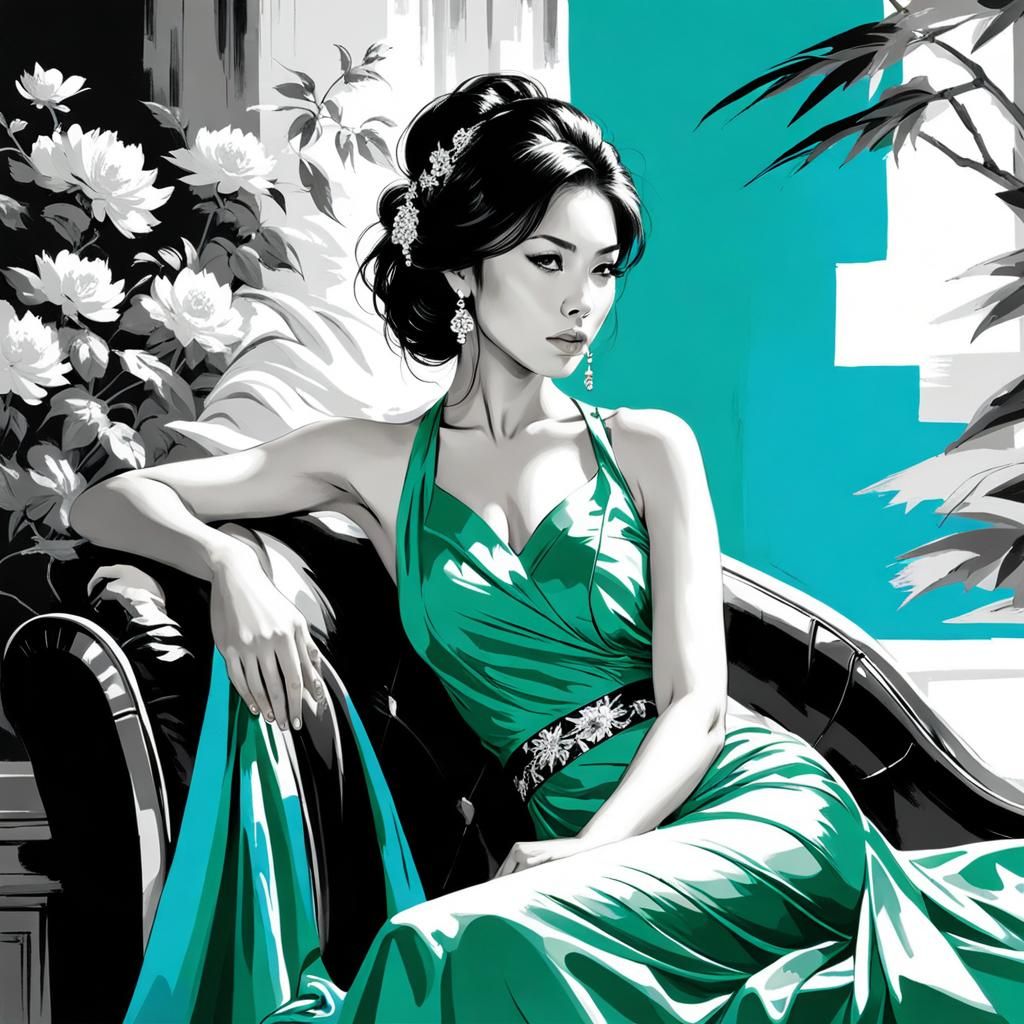 Chinese Beauty on Chaise Lounge in Neoclassical Style