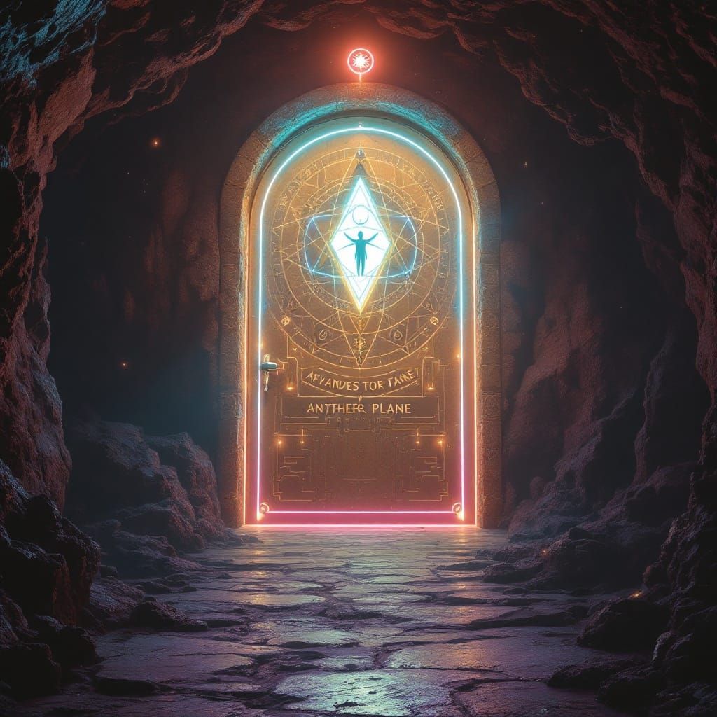 Mystical Door to Another Plane in Dark Cave