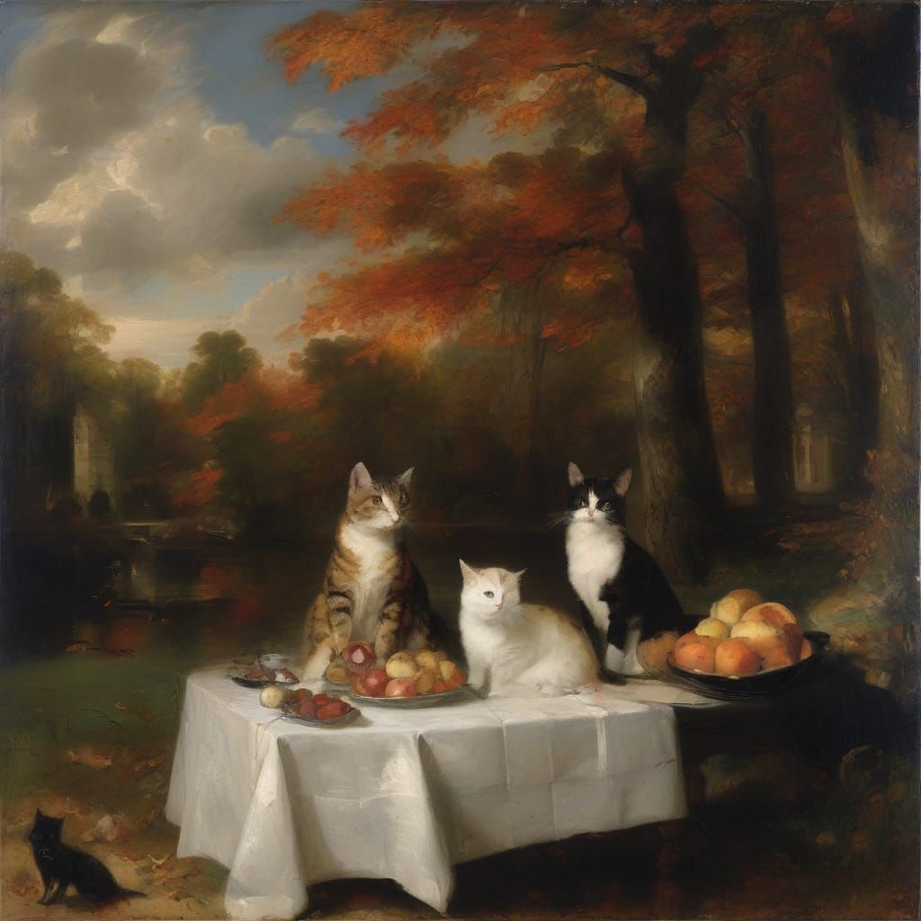 Cats' Romantic Autumn Date Night, Classical Painting