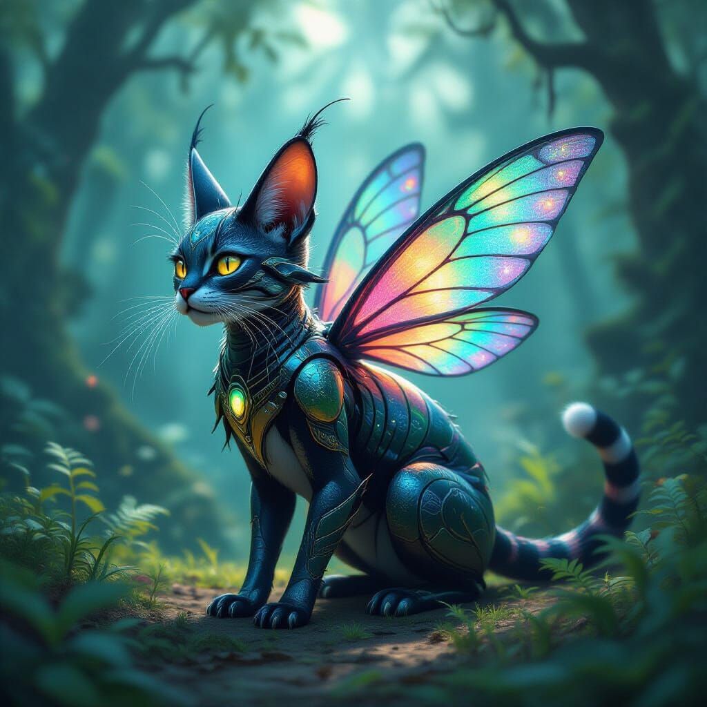 Insectoid Cat Creature in Mystical Forest