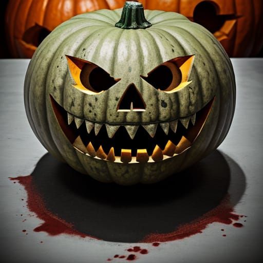 Terrifying Pumpkin With Sharp Teeth and Bloody Smile