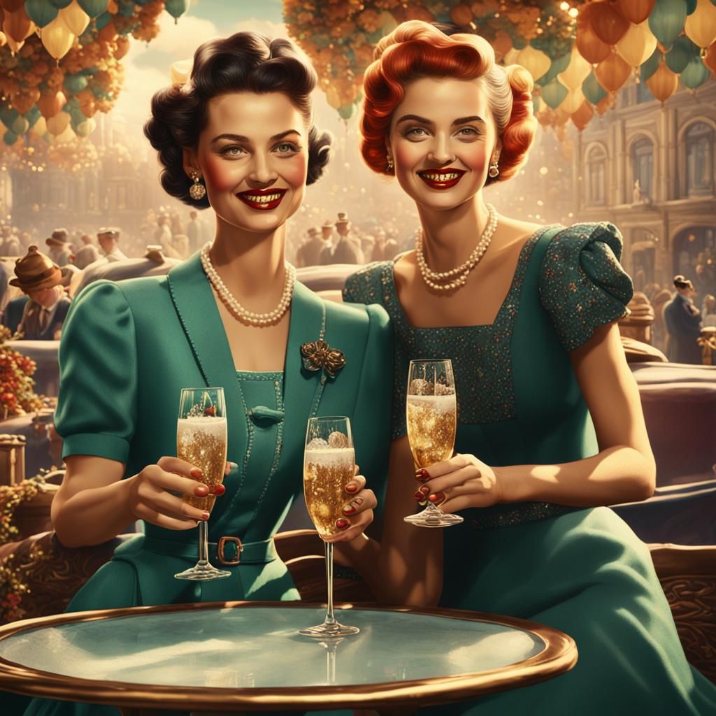 Two Friends Drinking Prosecco: Detailed Matte Painting