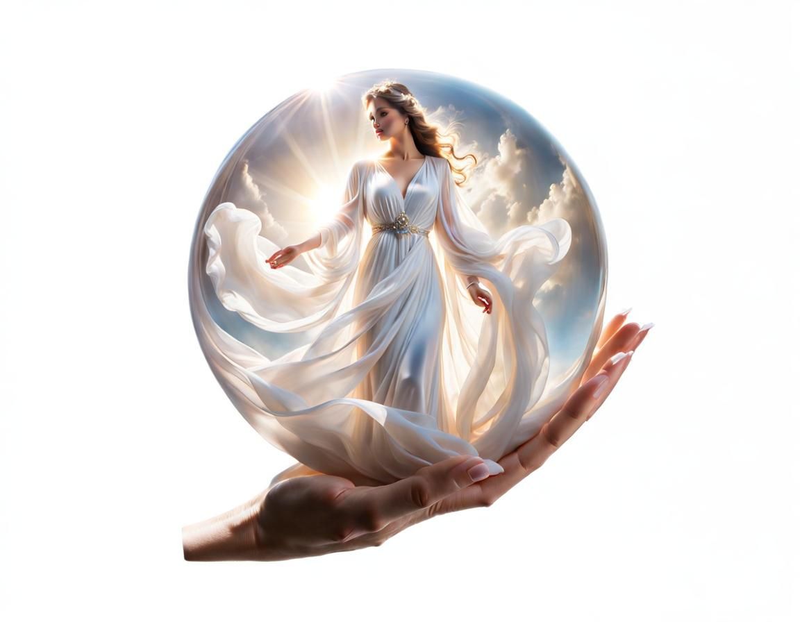 Divine Hand Holding Sphere with Woman