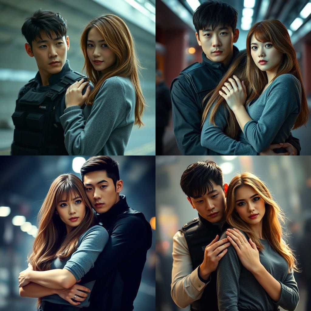 Cinematic Moment of Intimacy in a Futuristic Landscape