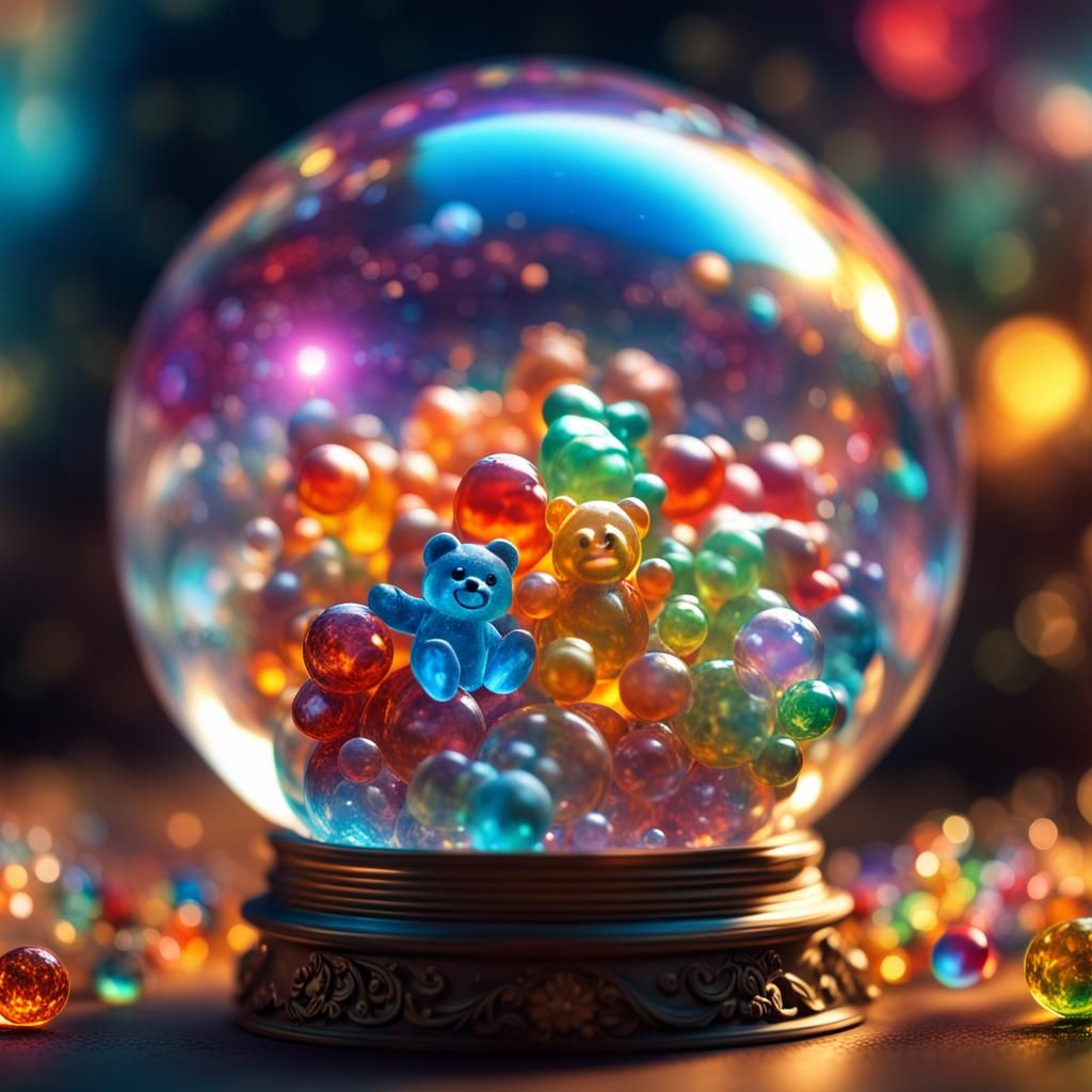 Glass Orb of Angels and Gummi Bears in Astral Splendor