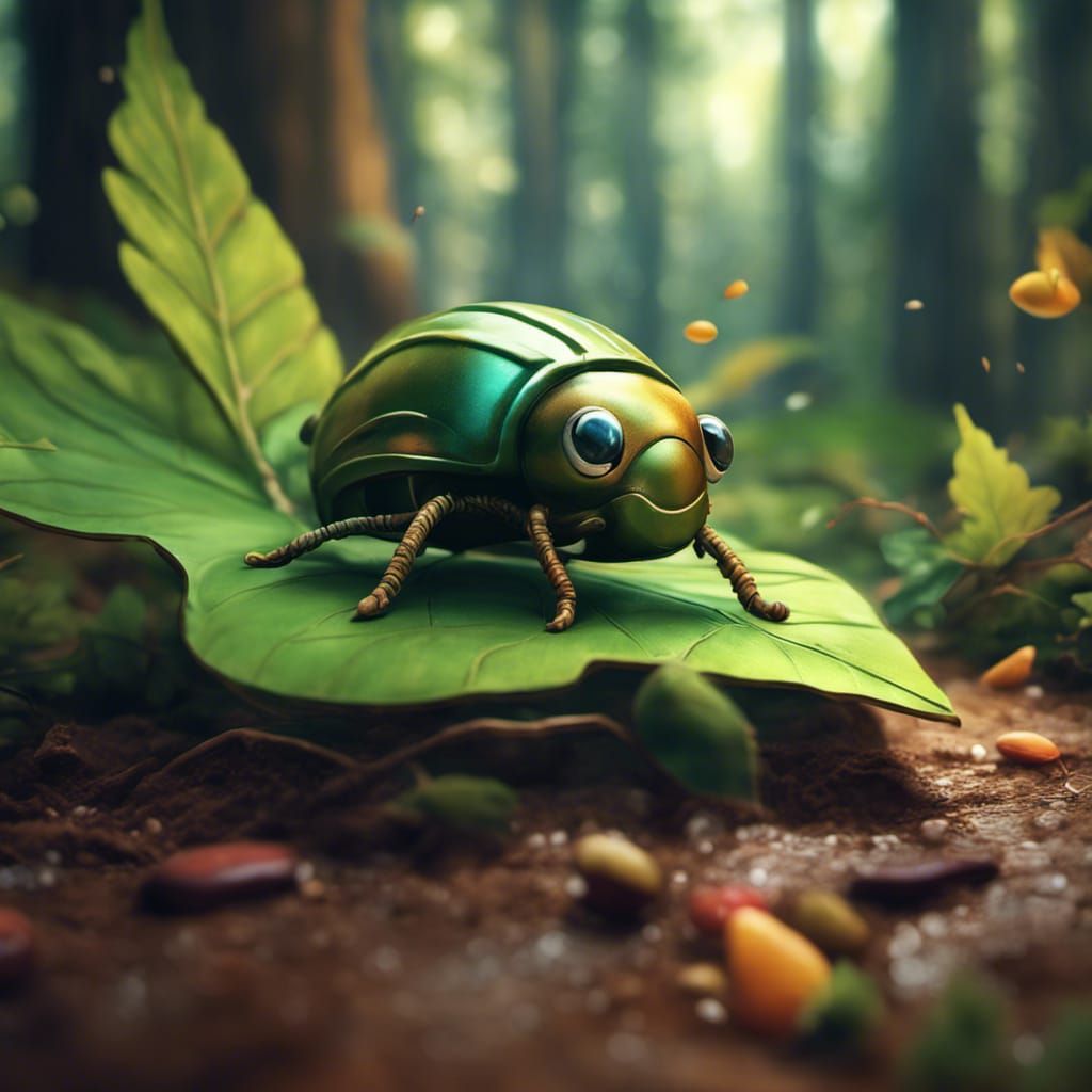 Beetle on Leaf in Candy Art Style