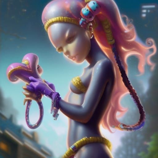 Ethereal Splatoon-Style Character in Misty Fantasy