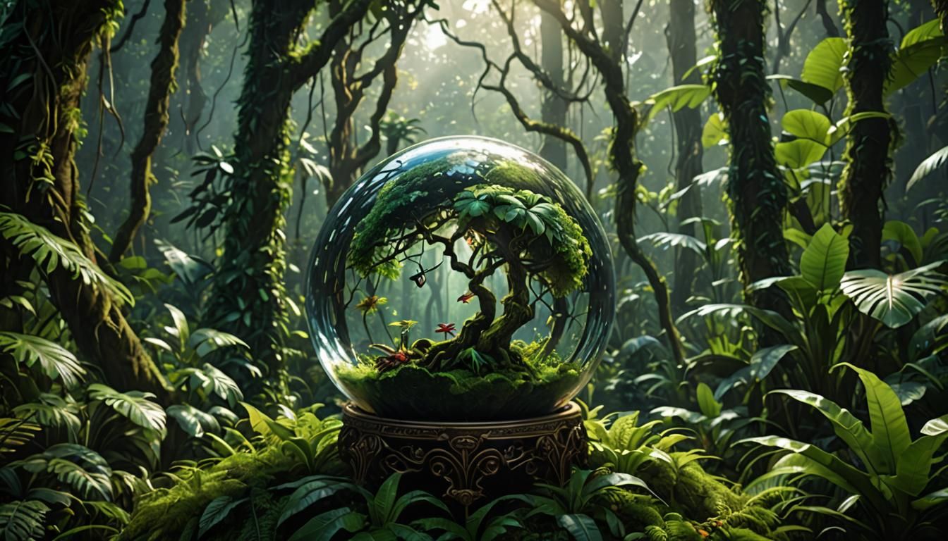 Earth Globe in Crystal Ball: Fantasy Rainforest Art