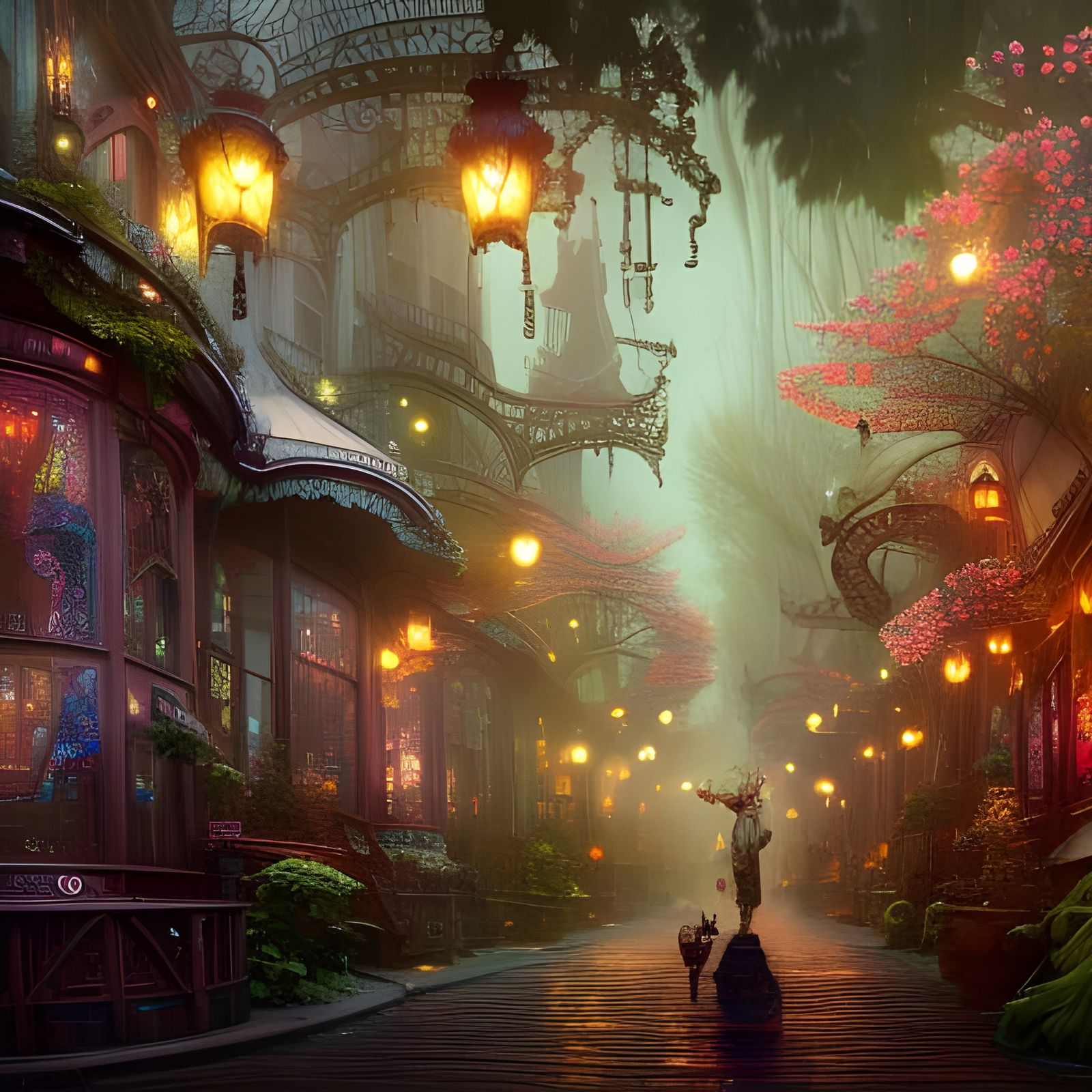 Steampunk City Meets Fairy Forest in Digital Art