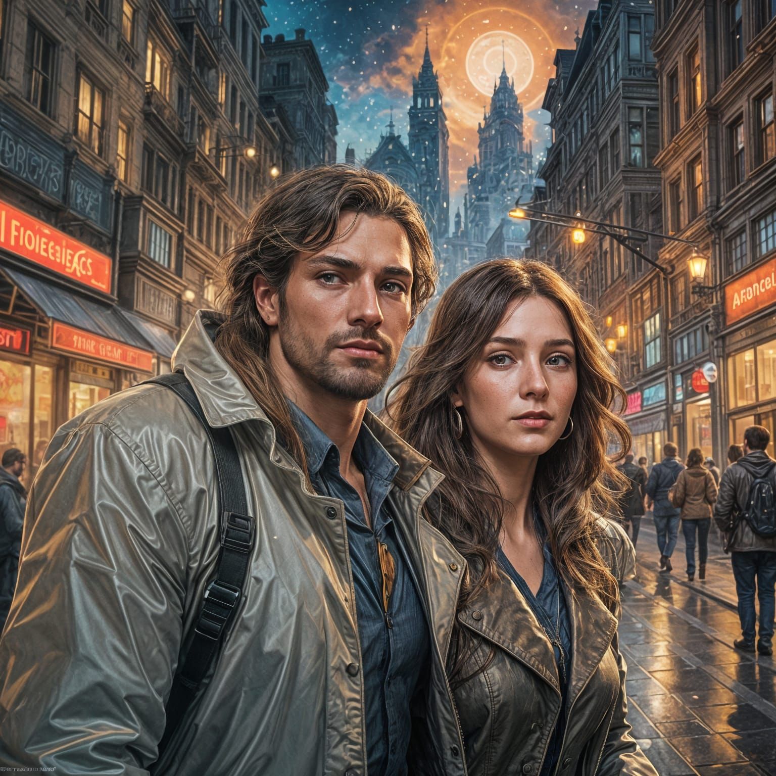 Couple Strolling Through City at Night