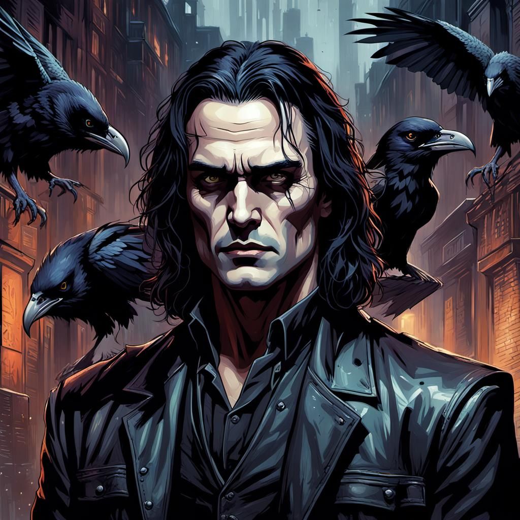 Eric Draven Portrait in Gothic Neo-Noir Style
