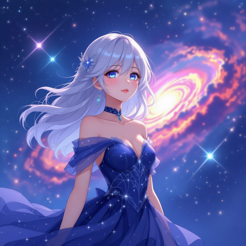 Celestial Woman in Starry Anime Style