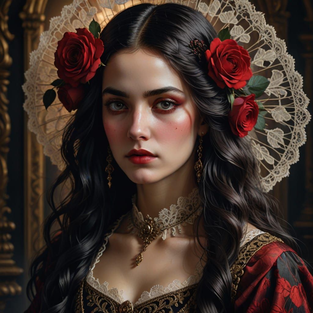 Baroque Portrait of a Mysterious Woman with Fan