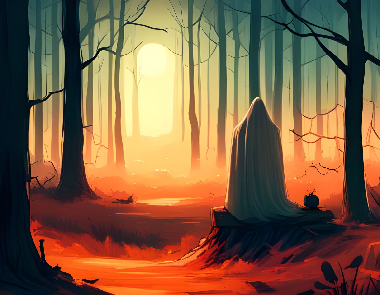 Lonely Ghost in Forest: Halloween Matte Painting
