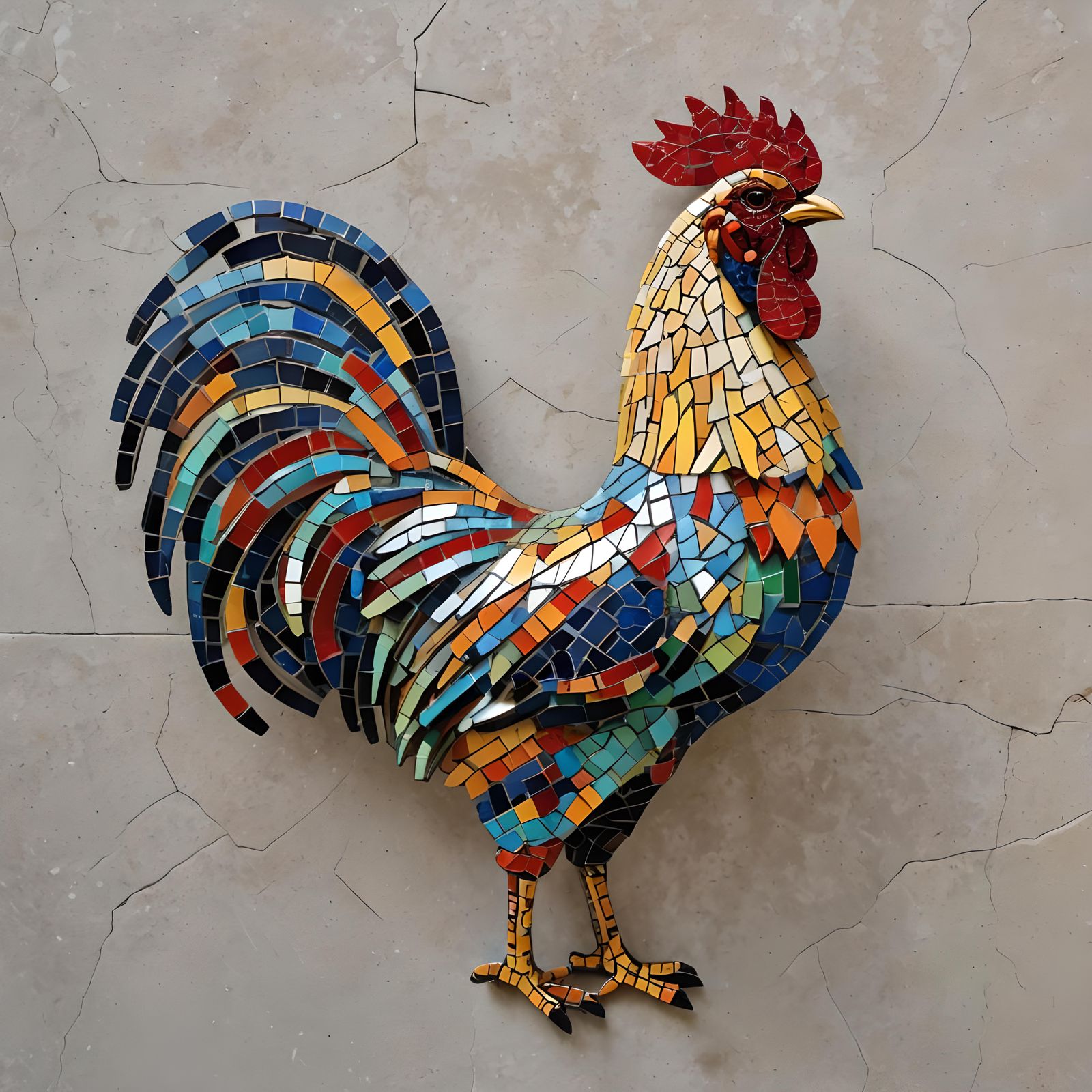 Colorful Mosaic Rooster Art Image