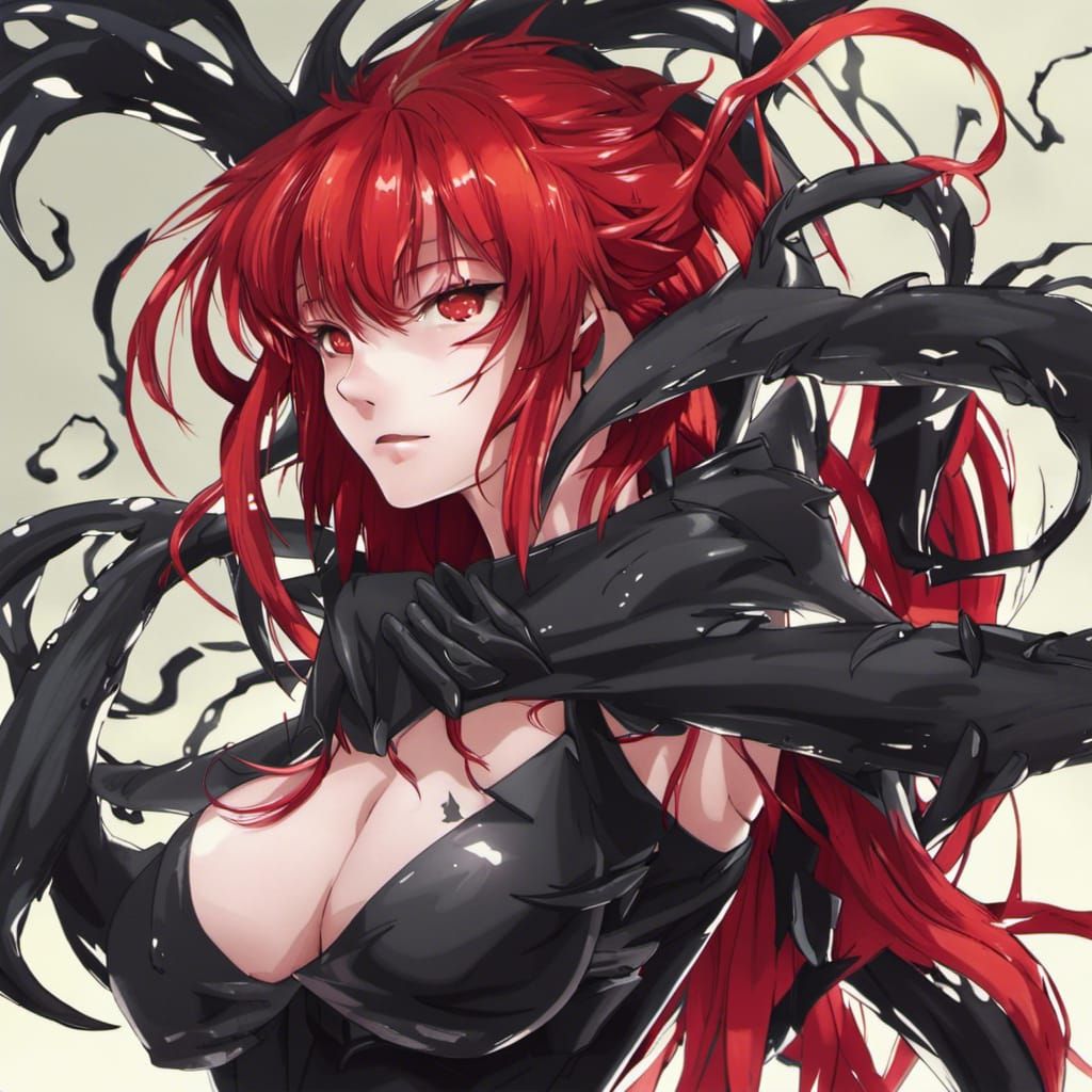 Red-Haired Girl with Evil Aura in Anime Style