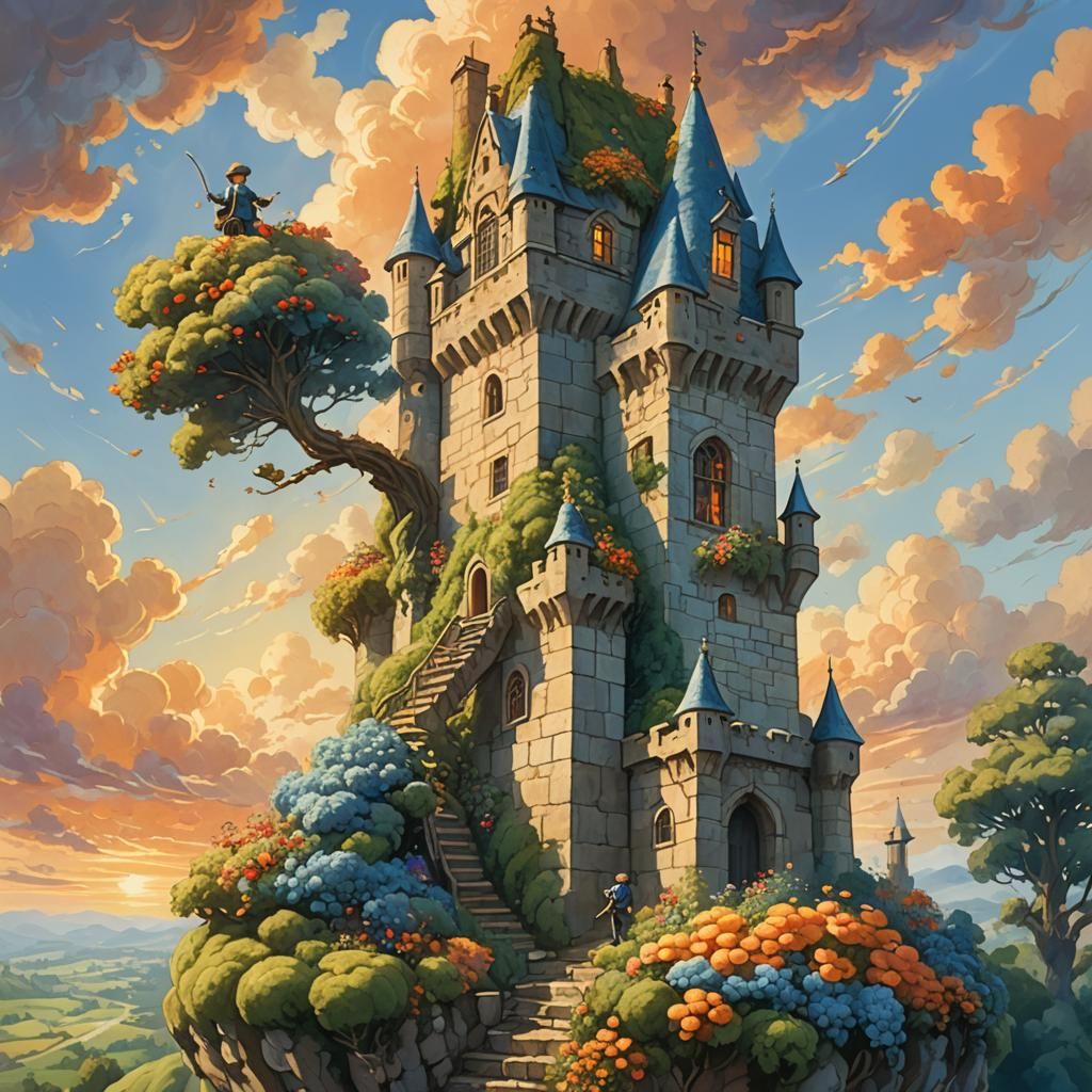 Cloud Topiary Gardener in Whimsical Castle Concept Art