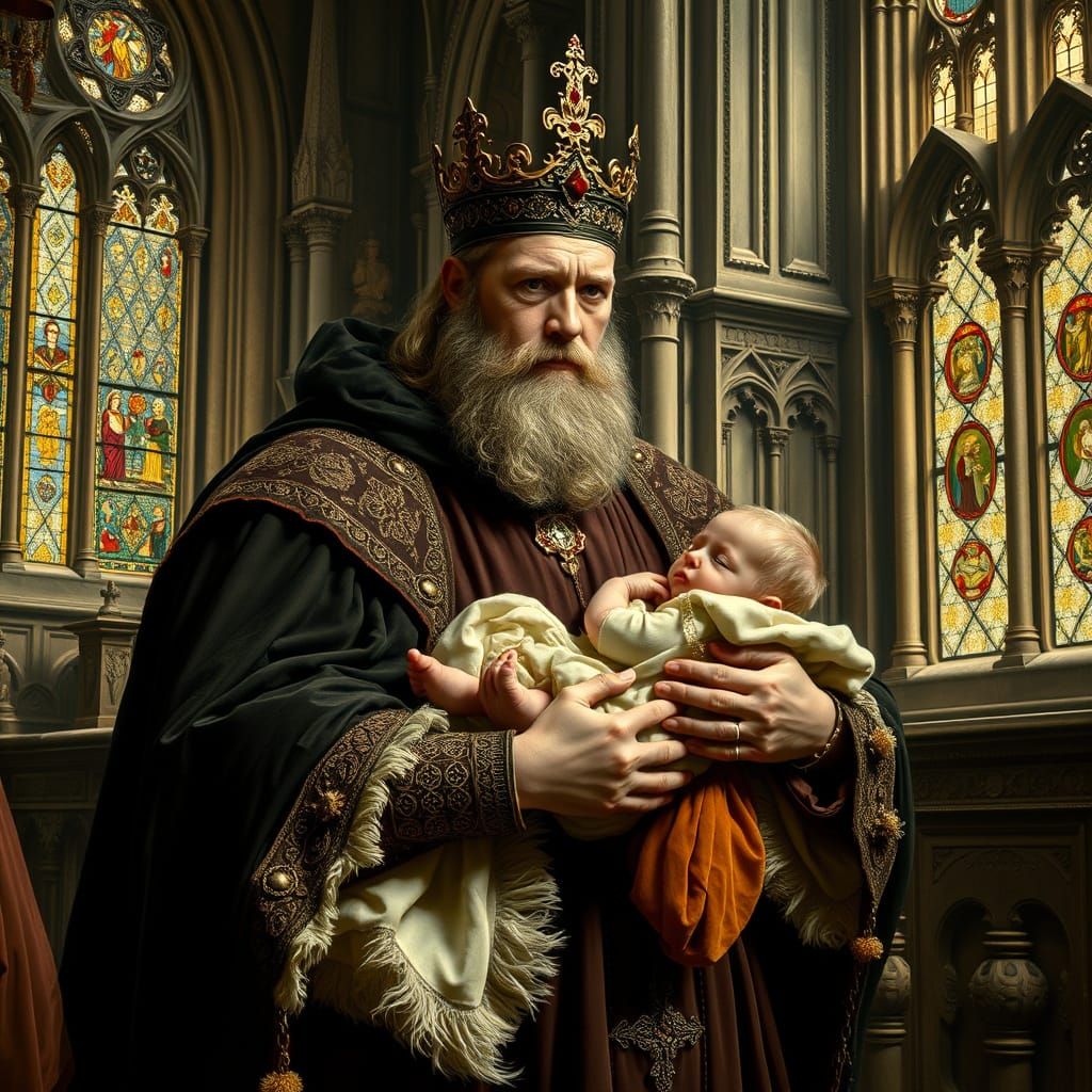 Medieval King John and Newborn Prince Richard