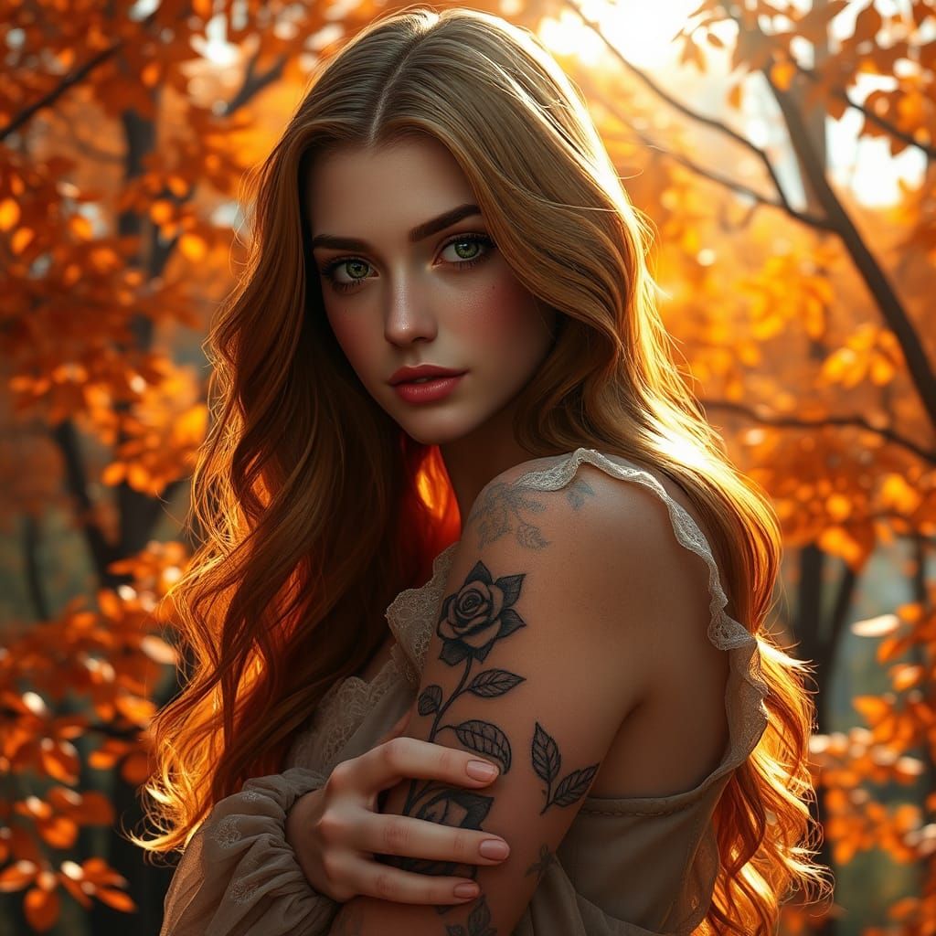 Autumn Tattoo Artist in Forest, Anime Style