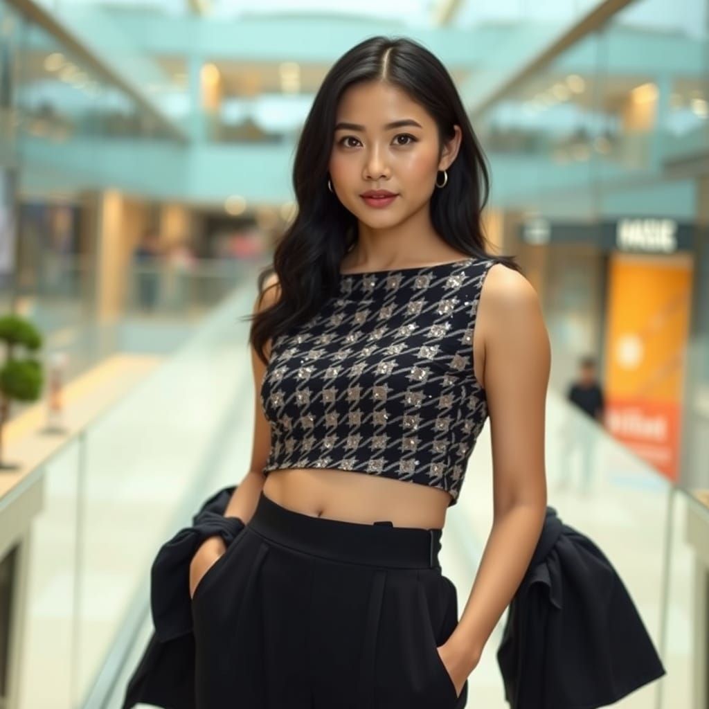 Stylish Asian Actress in Modern Mall Photo